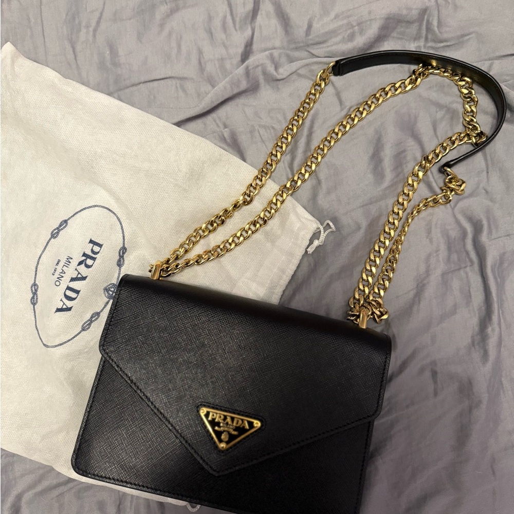 Prada Black Crossbody Bag with Gold Chain